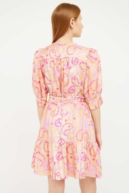 Sandro Orange 
Pink Floral Wrap Dress