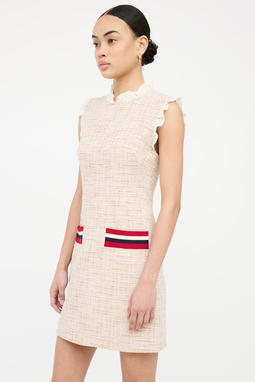 Sandro Tweed Ruffle Trim Dress