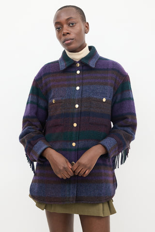 Sandro Purple 
Green Wool Striped Shacket