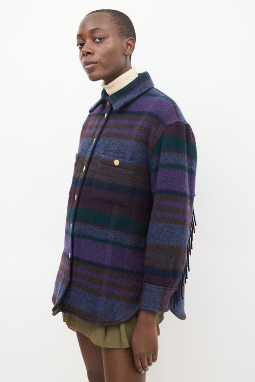 Sandro Purple 
Green Wool Striped Shacket