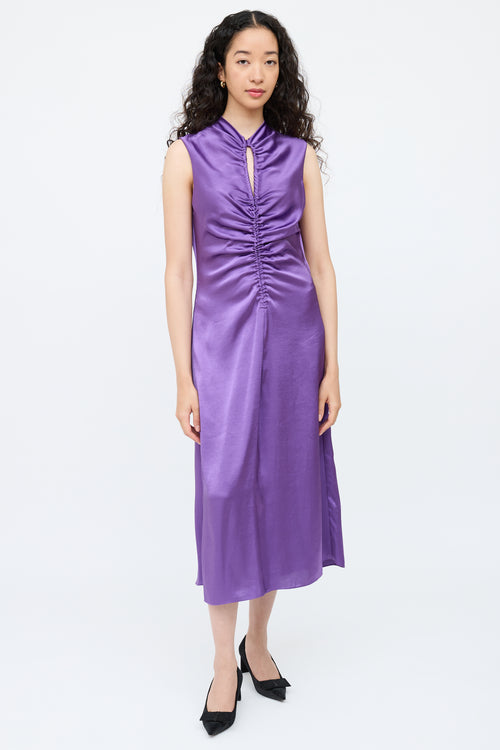 SandroPurple Satin Ruched Dress