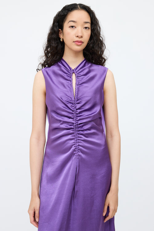 SandroPurple Satin Ruched Dress