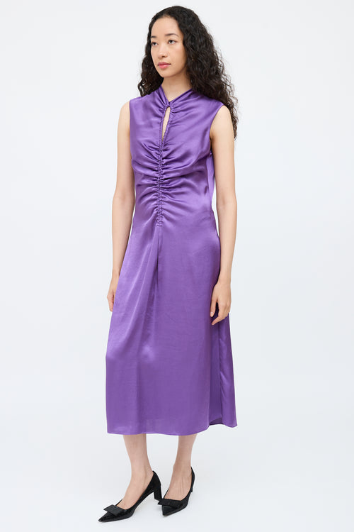 SandroPurple Satin Ruched Dress