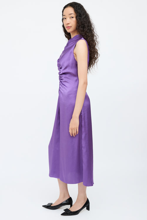 SandroPurple Satin Ruched Dress