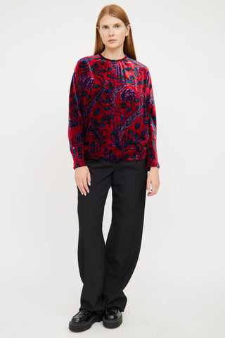 Sandro Red Velvet 
Floral Pattern Shirt