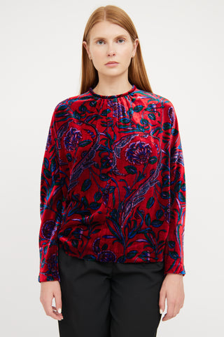 Sandro Red Velvet 
Floral Pattern Shirt