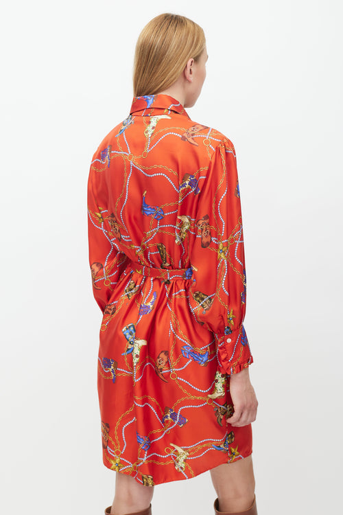 Sandro Red 
Multicolour Silk Chain Belted Dress