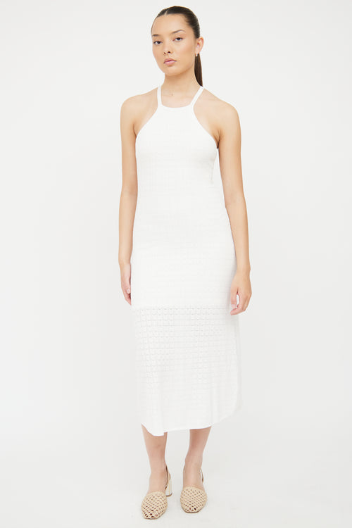 Sandro White Fitted Knit Maxi 
Bead Detail Dress