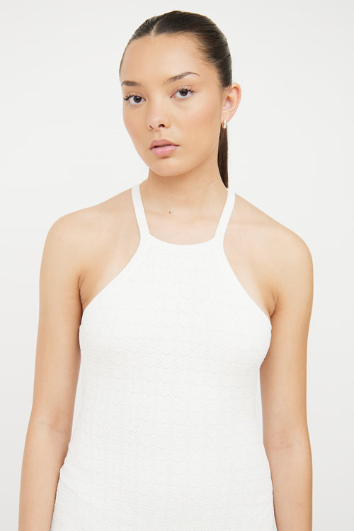 Sandro White Fitted Knit Maxi 
Bead Detail Dress