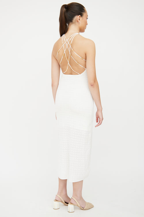 Sandro White Fitted Knit Maxi 
Bead Detail Dress