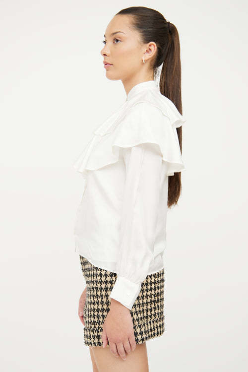 Sandro White Tiered Ruffle Blouse