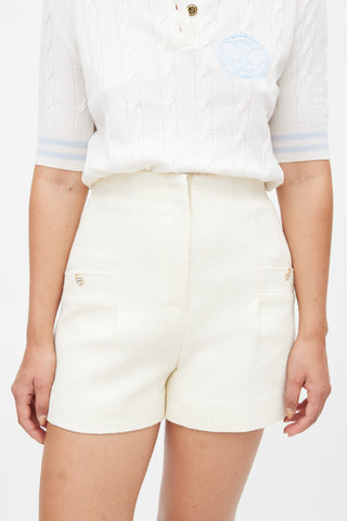 Sandro White Tweed High Waisted Shorts