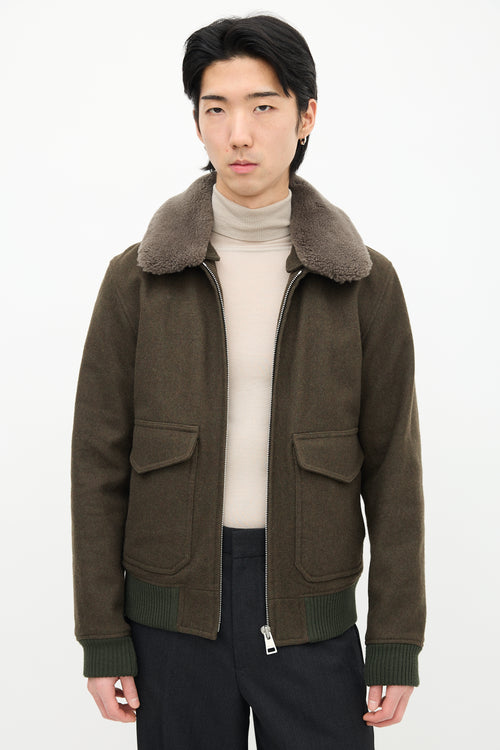 Sandro Green Wool 
Sherpa Collar Jacket