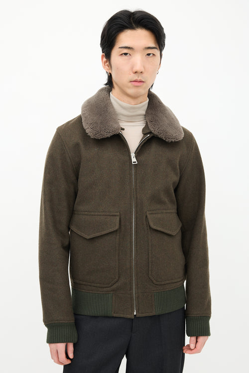 Sandro Green Wool 
Sherpa Collar Jacket