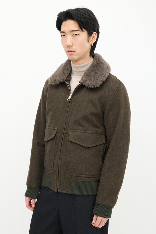 Sandro Green Wool 
Sherpa Collar Jacket