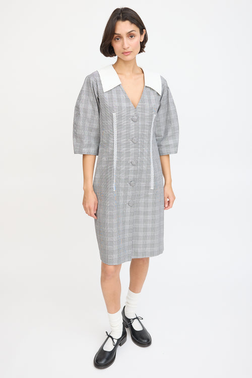 Sandy Liang Black 
White Check Printed Leo Dress