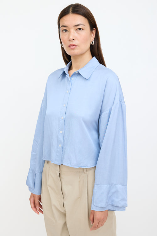 Blue Oversized Cropped Shirt