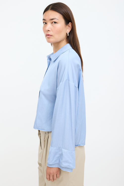 Blue Oversized Cropped Shirt