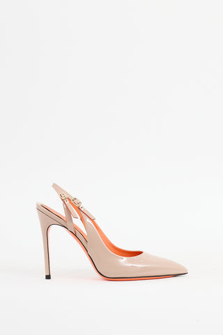 Santoni Beige Patent Leather Slingback Heel