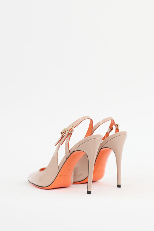 Santoni Beige Patent Leather Slingback Heel