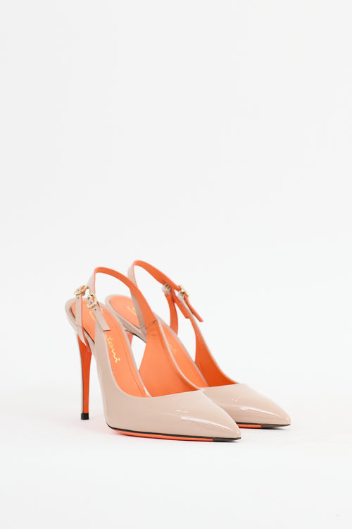 Santoni Beige Patent Leather Slingback Heel