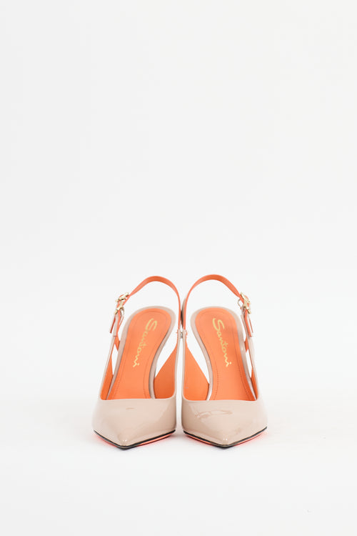 Santoni Beige Patent Leather Slingback Heel