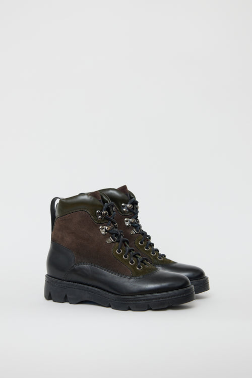 Santoni Black 
Multi Leather Hiking Boot