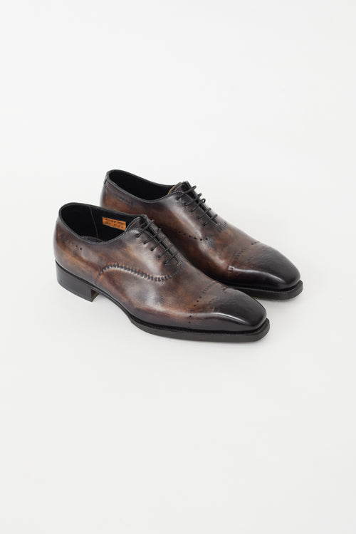 Santoni Dark Brown Aged Leather Brogue