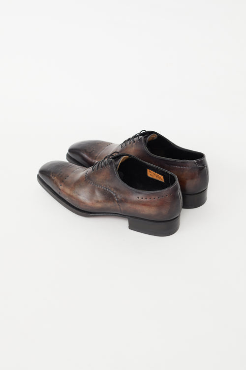 Santoni Dark Brown Aged Leather Brogue