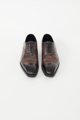 Santoni Dark Brown Aged Leather Brogue