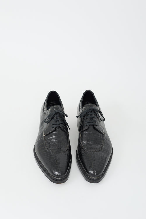 Santoni Black Textured Leather Oxford