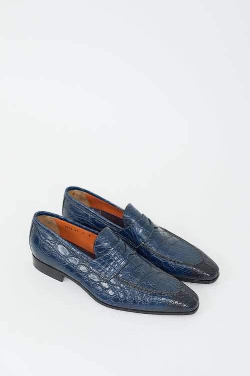 Santoni Blue Textured Leather Loafer