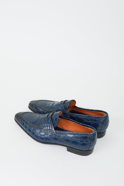 Santoni Blue Textured Leather Loafer