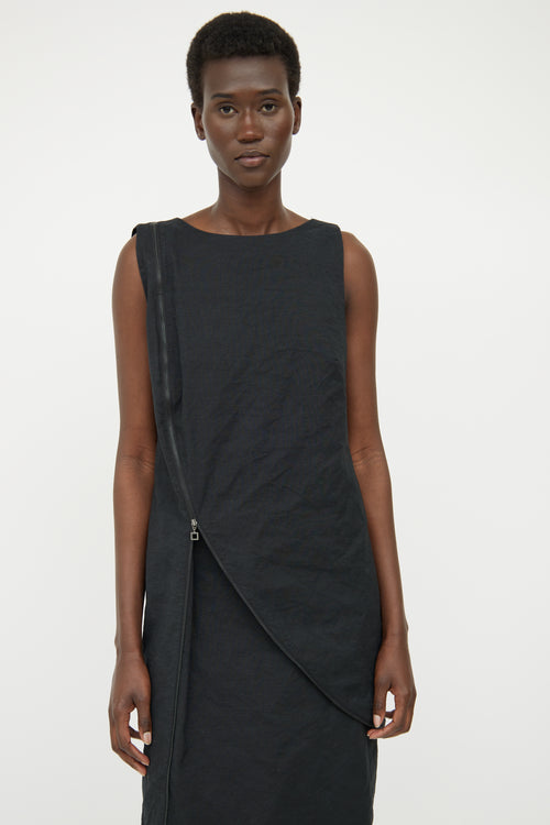 Sarah Pacini Black Zip Panel Midi Dress