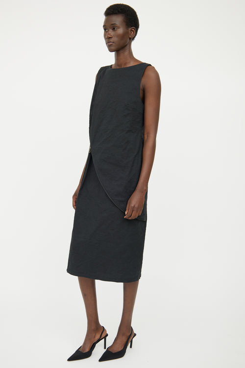 Sarah Pacini Black Zip Panel Midi Dress