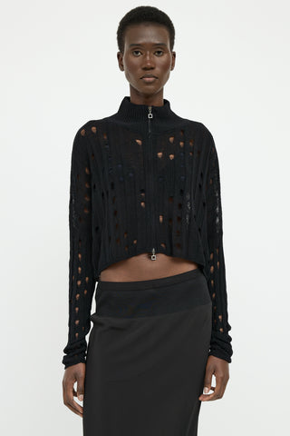 Sara Pacini Black Distressed Knit Crop Cardigan