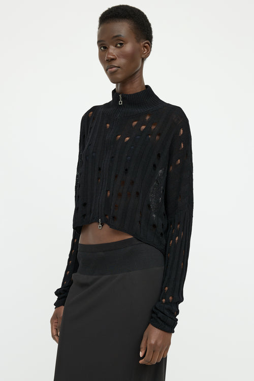 Sara Pacini Black Distressed Knit Crop Cardigan