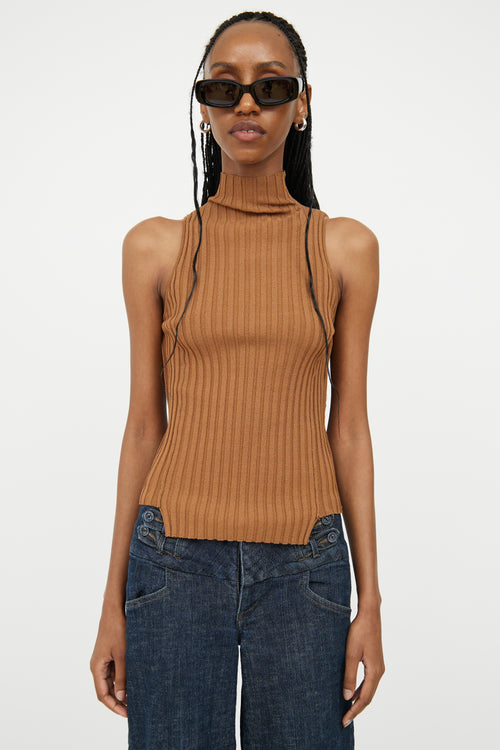 Sarah Pacini Brown Ribbed Sleeveless Top