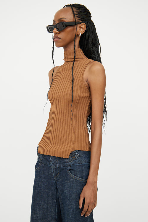 Sarah Pacini Brown Ribbed Sleeveless Top