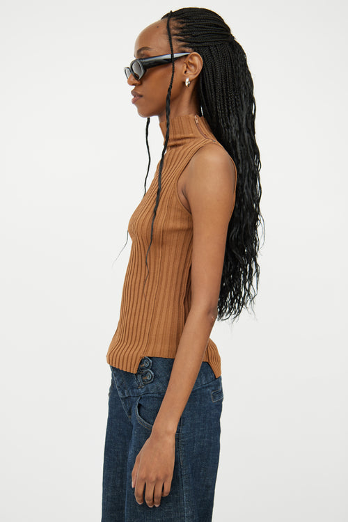 Sarah Pacini Brown Ribbed Sleeveless Top