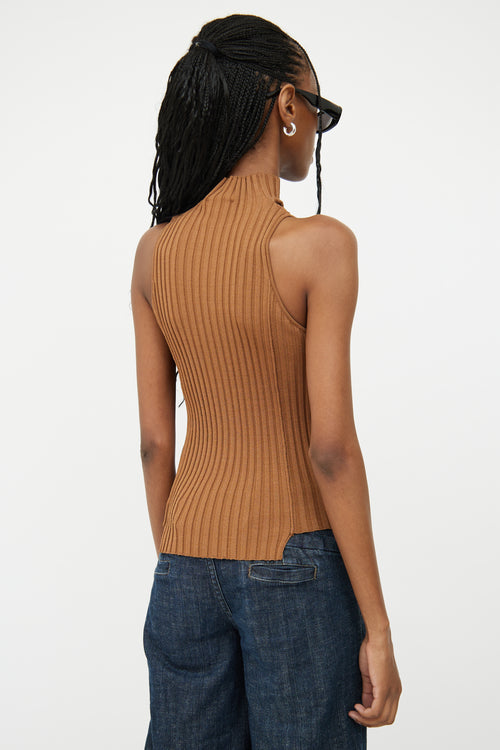 Sarah Pacini Brown Ribbed Sleeveless Top