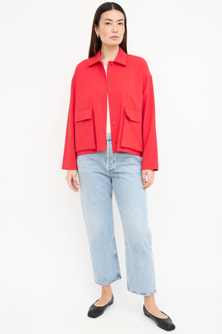 Sarah Pacini Red Wool Chore Jacket