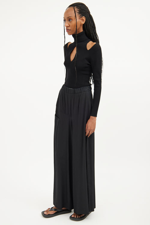 Sarah Pacini Black Asymmetrical Panel Wide Trouser