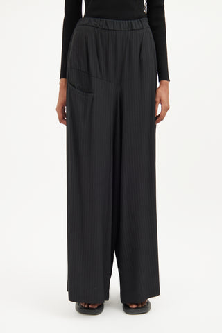 Sarah Pacini Black Asymmetrical Panel Wide Trouser