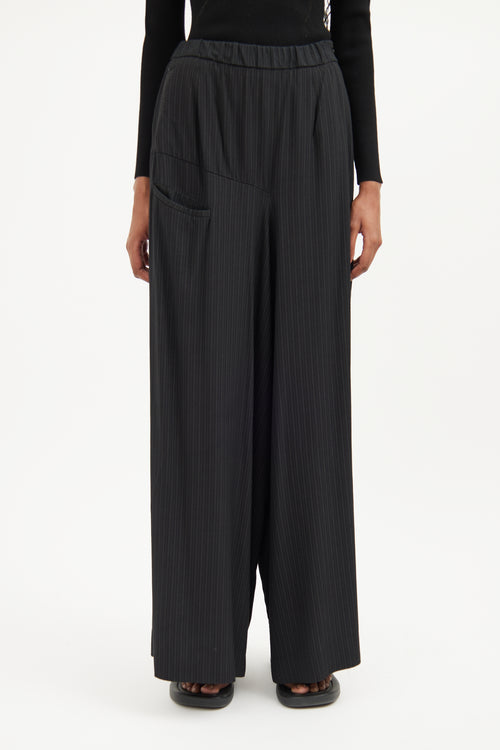 Sarah Pacini Black Asymmetrical Panel Wide Trouser