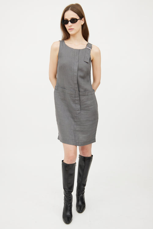 Sarah Pacini Grey Linen Panel Mini Dress