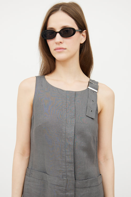 Sarah Pacini Grey Linen Panel Mini Dress