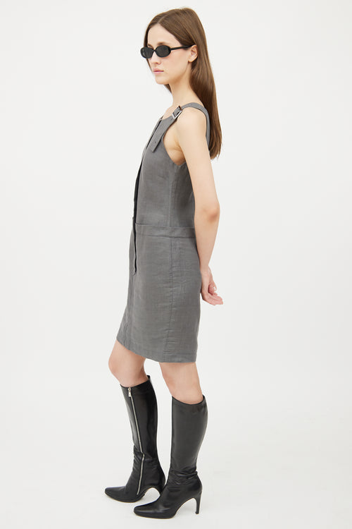 Sarah Pacini Grey Linen Panel Mini Dress