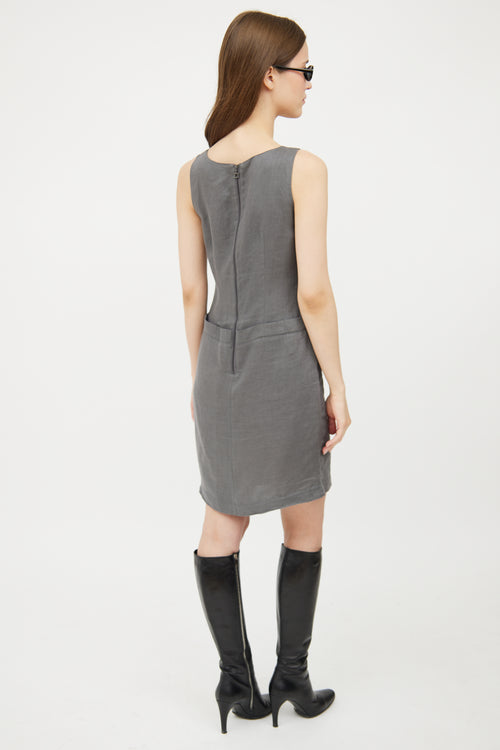 Sarah Pacini Grey Linen Panel Mini Dress