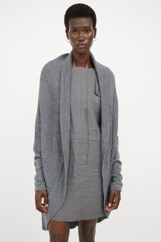 Sarah Pacini Grey Wool Blend Knit Cardigan